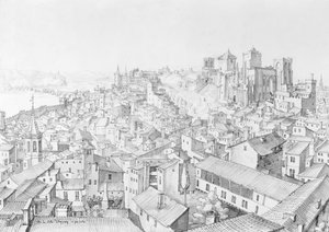Kilátás Avignon városára és környékére (toll- és tintamosás papíron)